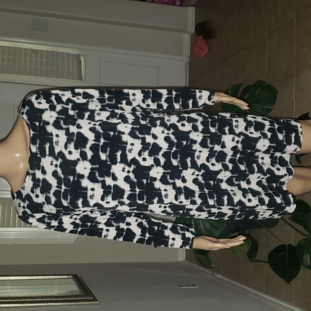 Nicole Miller L slip on long sleeve shift dress abstract floral print smoo…